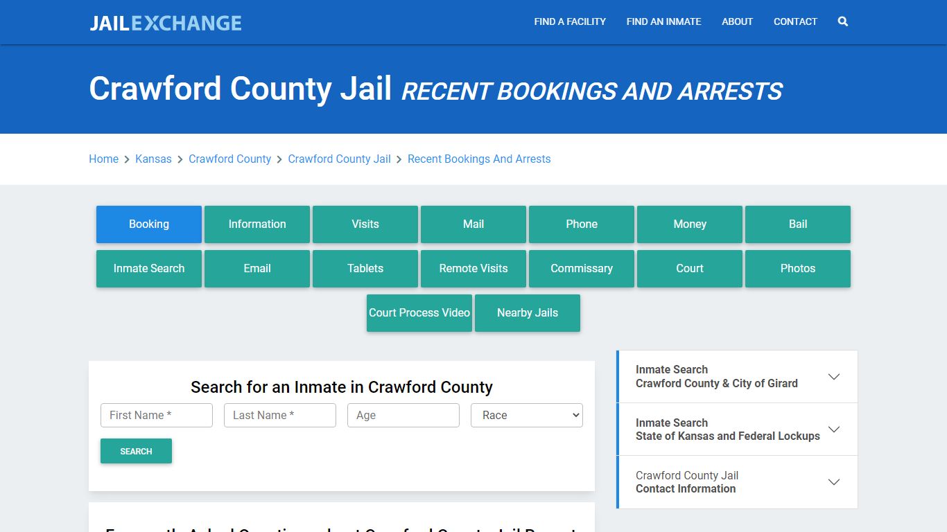 Crawford County Jail KS Recent Arrests and Bookings - Jail Exchange